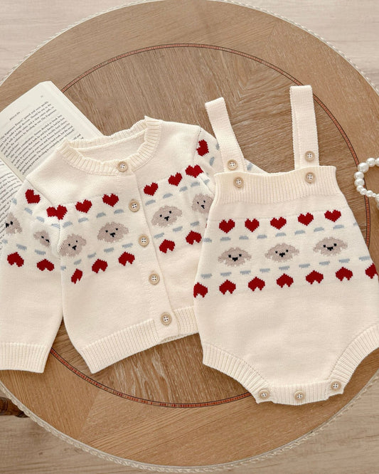 Knitted Cute Bear Heart Baby Romper Cardigan