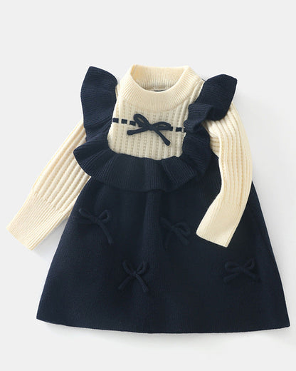 Sweet Bow Decor Ruffled Knitted Baby Dress