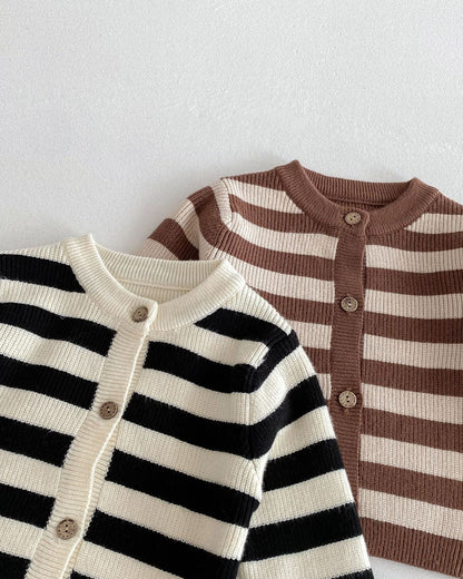 Striped Knitted Baby Cardigan Short Pants 2pcs Set