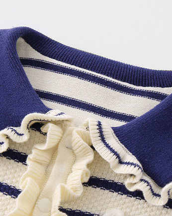 Rabbit Ruffled Striped Knitted Baby Jumpsuits