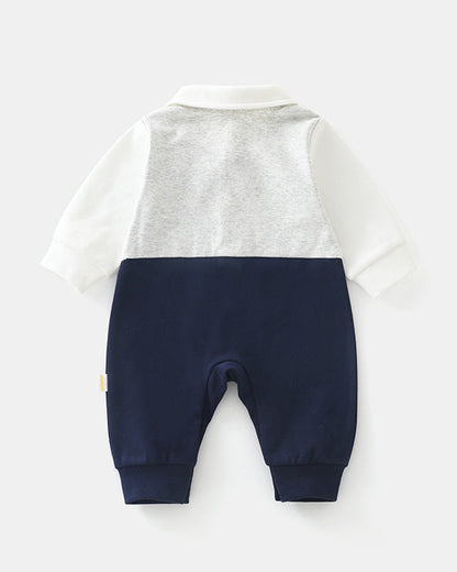 Bow Tie Bear Color Block Baby Jumpsuits