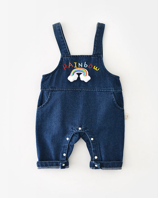 Rainbow Pattern Baby Denim Jumpsuits/Hoodie