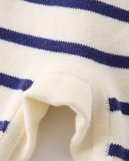 Rabbit Ruffled Striped Knitted Baby Jumpsuits