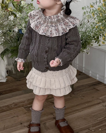 Solid Color Cable-Knit Buttoned Baby Sweater Cardigan