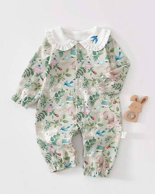 Sweet Lace Collar Rabbit Leaf Cotton Baby Jumpsuits