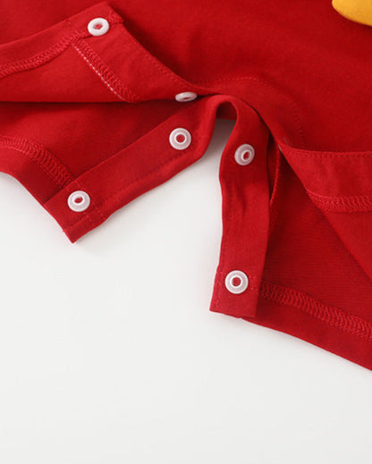 Cartoon Apple Pattern Short Sleeve Baby Jumpsuits Hat Bag