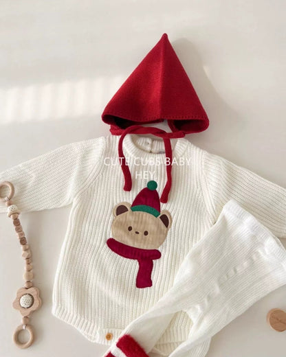 Christmas Bear Knitted Baby Romper Set