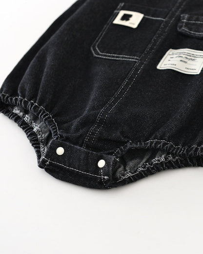 Solid Color Buttoned Denim Baby Overalls