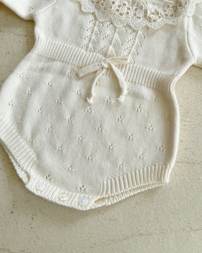Sweet Lace Collar Knitted Long Sleeve Baby Romper