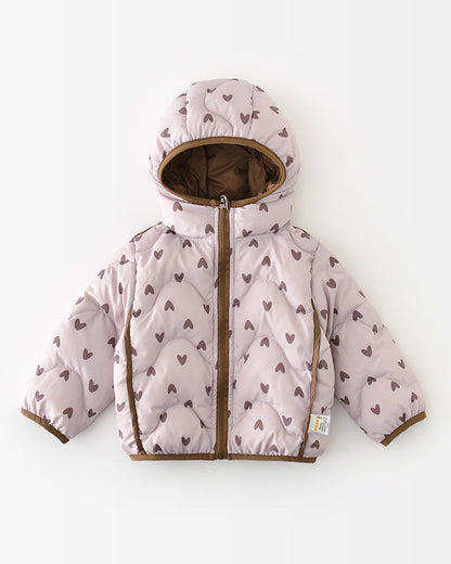プリント柄の暖かいベビーフード付きパファージャケット