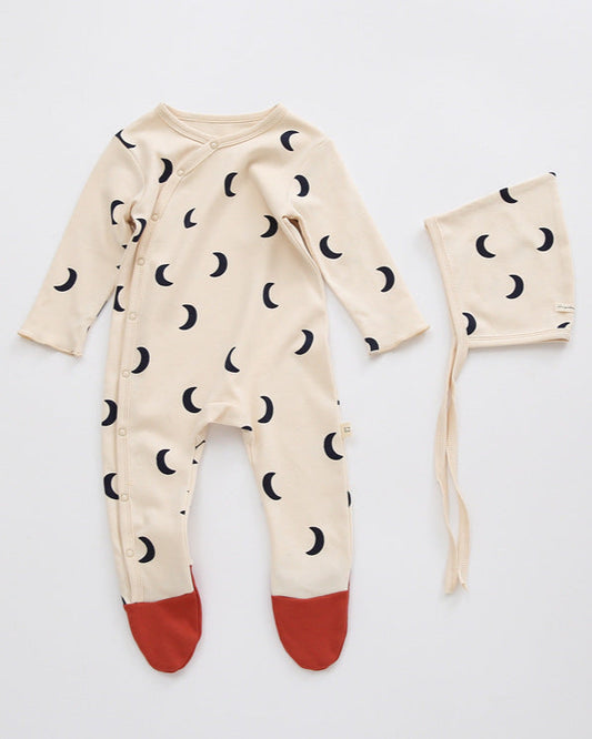 Moon Dot Cotton Foot-covering Baby Jumpsuits with Hat