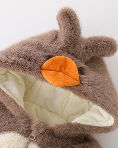 Fleece Duck Pattern Hooded Baby Jumpsuits