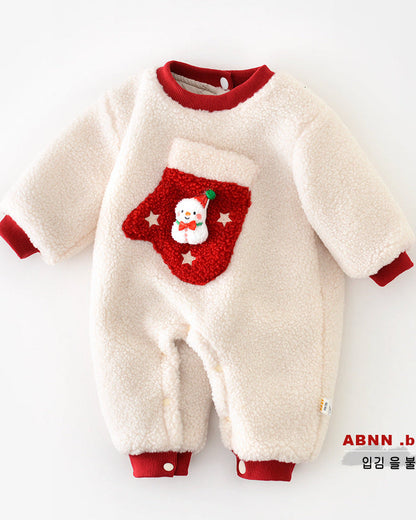 Christmas Fleece Snowman Pocket Baby Jumpsuits