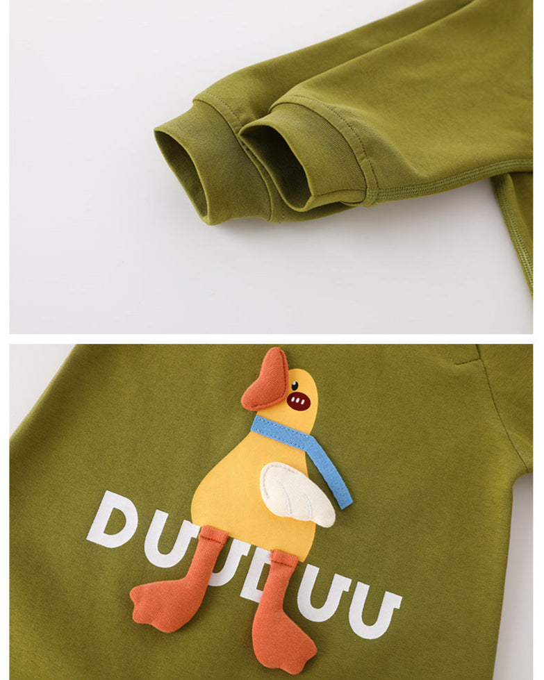 Duck Pattern Solid Color Long Sleeve Baby Jumpsuits