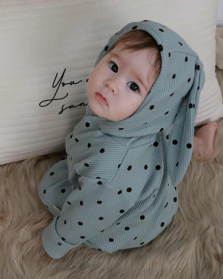 Cotton Polka Dot Ear Hooded Baby Jumpsuits