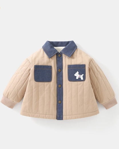 Warm Fleece Denim Pocket Baby Jacket