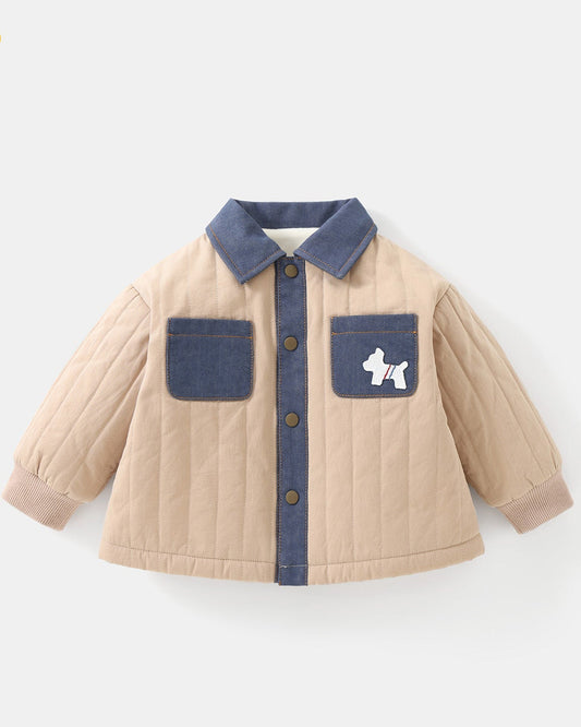 Warm Fleece Denim Pocket Baby Jacket