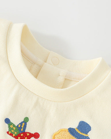 Circus Pattern Dot Collar Long Sleeve Baby Jumpsuits