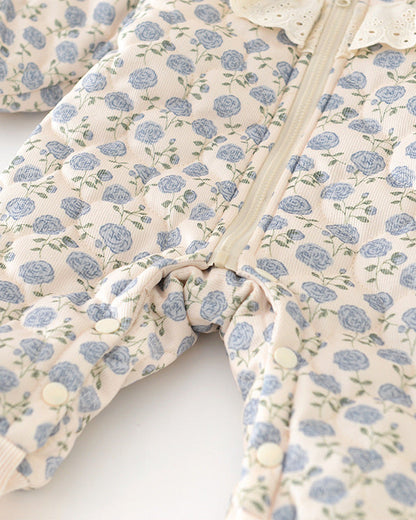 花柄レースのジップ付きベビーフード付きジャンプスーツ