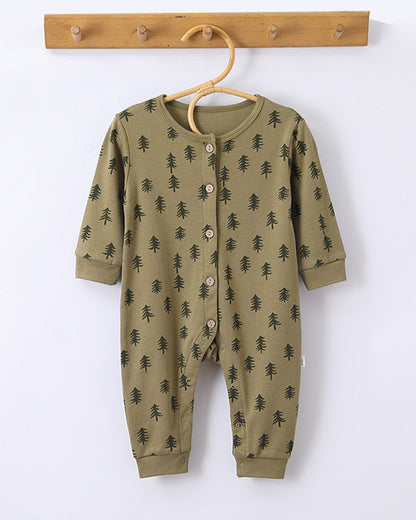 Tree Moon Printed Cotton Long Sleeve Baby Jumpsuits
