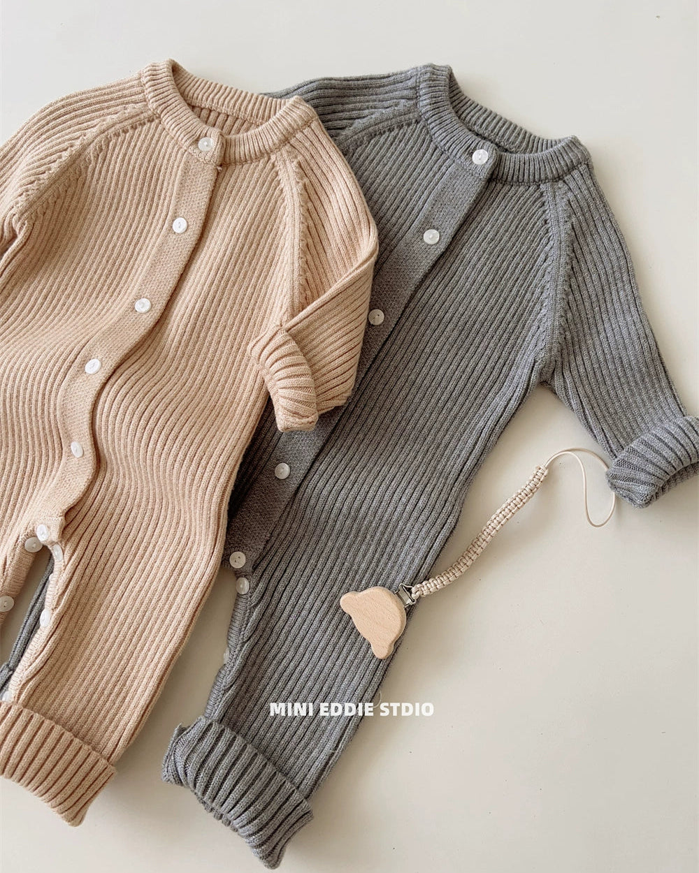 Solid Color Striped Knitted Baby Jumpsuits