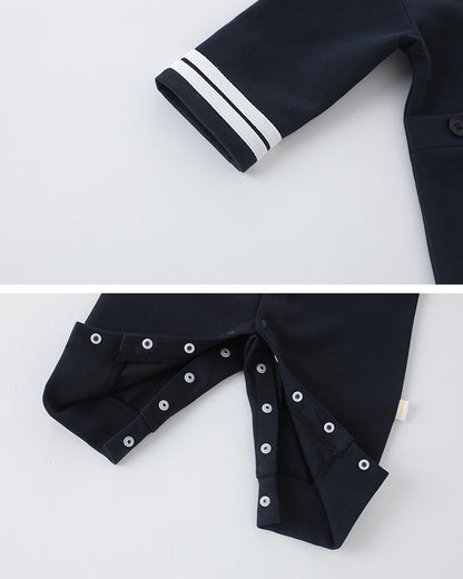 Navy Collar Buttoned Long Sleeve Baby Jumpsuits
