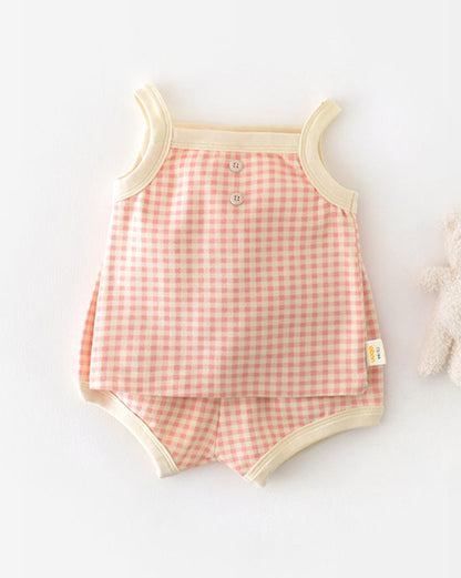 2pcs Sweet Plaid Cotton Baby Tank Top&Pants Set