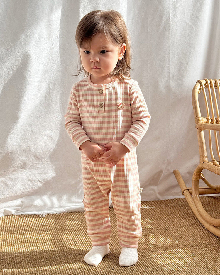 Modal Cotton Striped Long Sleeve Baby Jumpsuits Romper Pants