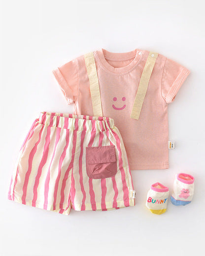 Casual Striped Pocket Design Baby Short Pants/Set
