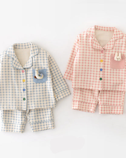 Plaid Rabbit Long Sleeve Baby Pajama Set