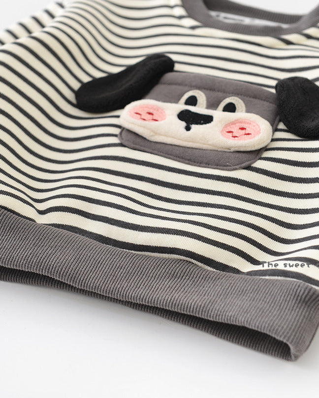 犬柄ストライプベビーパーカーパンツ2点セット