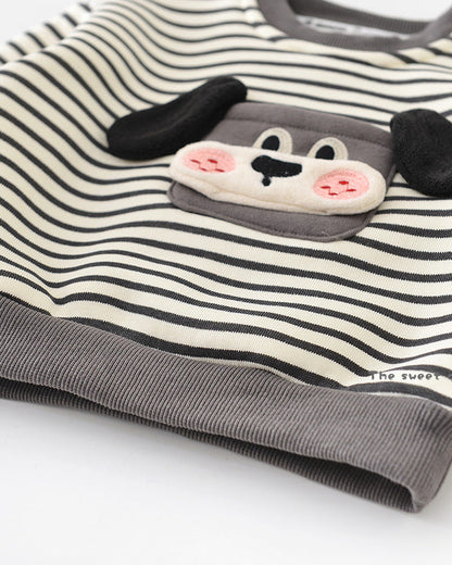 犬柄ストライプベビーパーカーパンツ2点セット