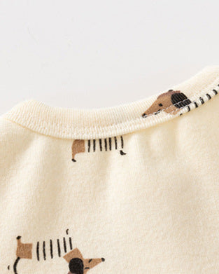 Dachshund Pocket Design Long Sleeve Baby Jumpsuits