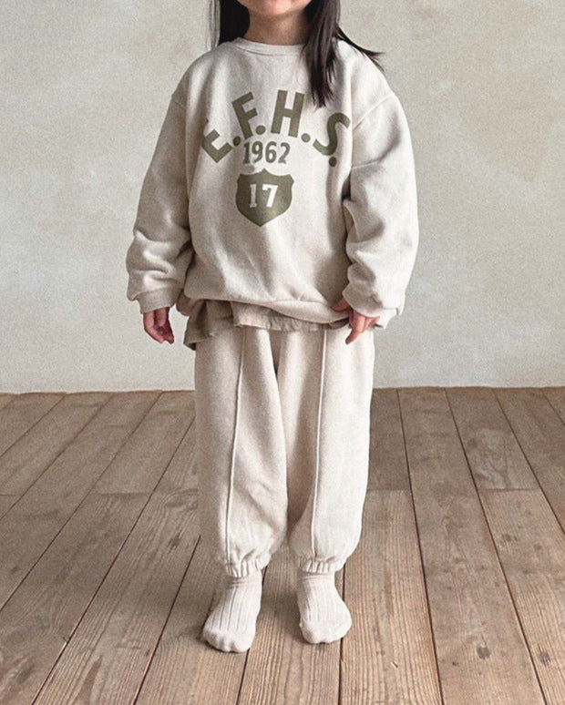 1962 Letter Fleece Warm Baby Hoodie Pants 2pcs Set