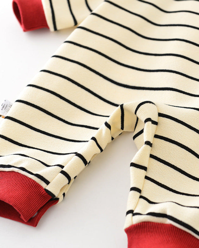 Question Mark Decor Striped Long Sleeve Baby Jumpsuits