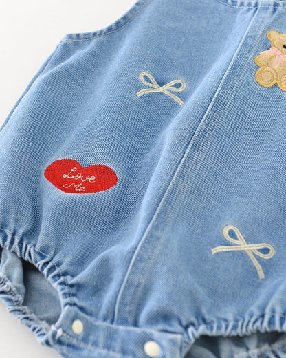 2pcs Cartoon Printed Denim Baby Shirt Romper Set