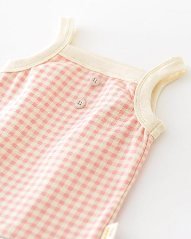 2pcs Sweet Plaid Cotton Baby Tank Top&Pants Set