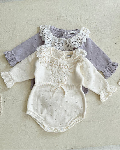 Sweet Lace Collar Knitted Long Sleeve Baby Romper