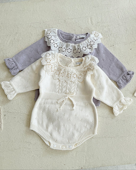 Sweet Lace Collar Knitted Long Sleeve Baby Romper