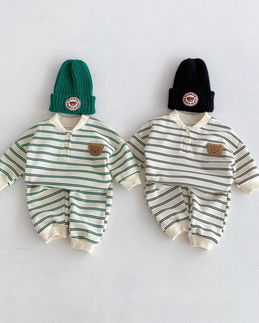 Casual Striped Bear Baby Hoodie Pants 2pcs Set