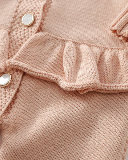 Ruffled Buttoned Knitted Long Sleeve Baby Jumpsuits
