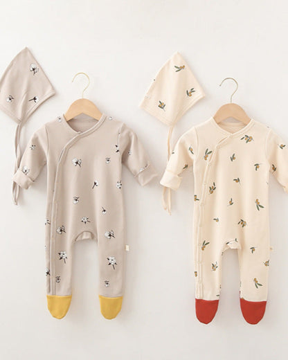 Moon Dot Cotton Foot-covering Baby Jumpsuits with Hat