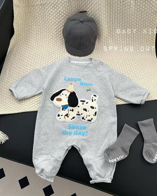 Furry Cartoon Dog Pattern Long Sleeve Baby Jumpsuits