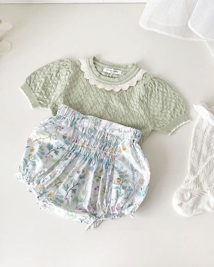 Sweet Breathable Knitted Short Sleeve Girl T-shirt