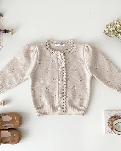 Puffy Sleeve Buttoned Knitted Baby Sweater Cardigan