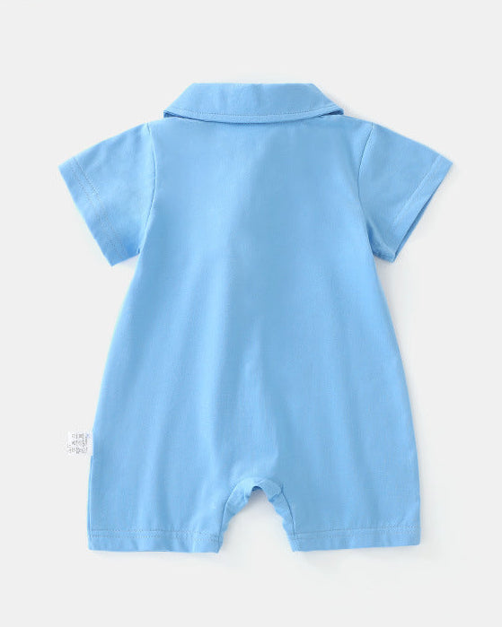 Bear Tie Decor Short Sleeve Baby Jumpsuits