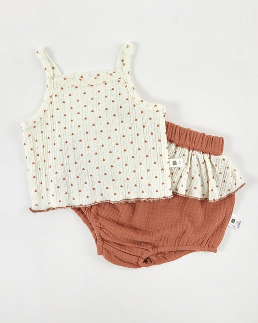 2pcs Floral Heart Breathable Baby Vest&Pants Set