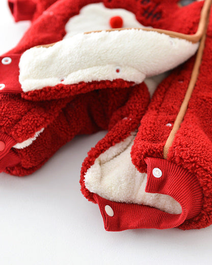 Christmas Fleece Hooded Baby Jumpsuits with Scarf