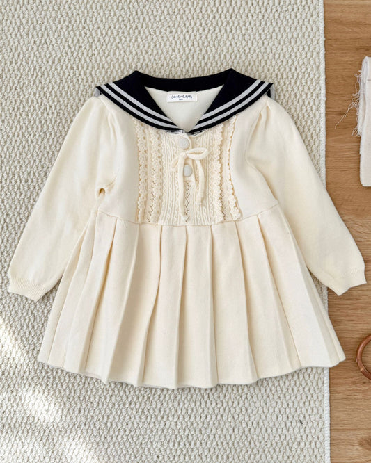 Lapel Pleated Knitted Baby Girl Dress