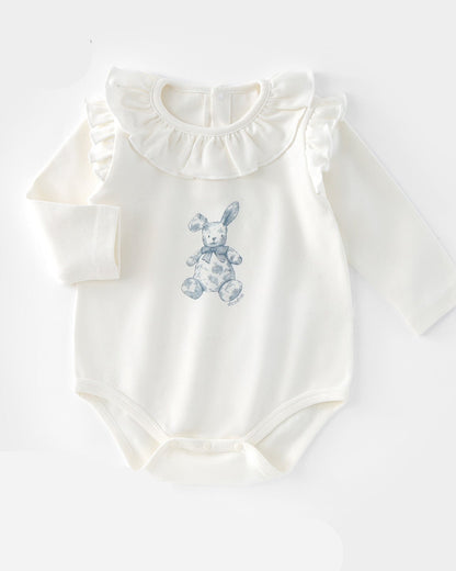 Rabbit Pattern Ruffled Collar Baby Romper